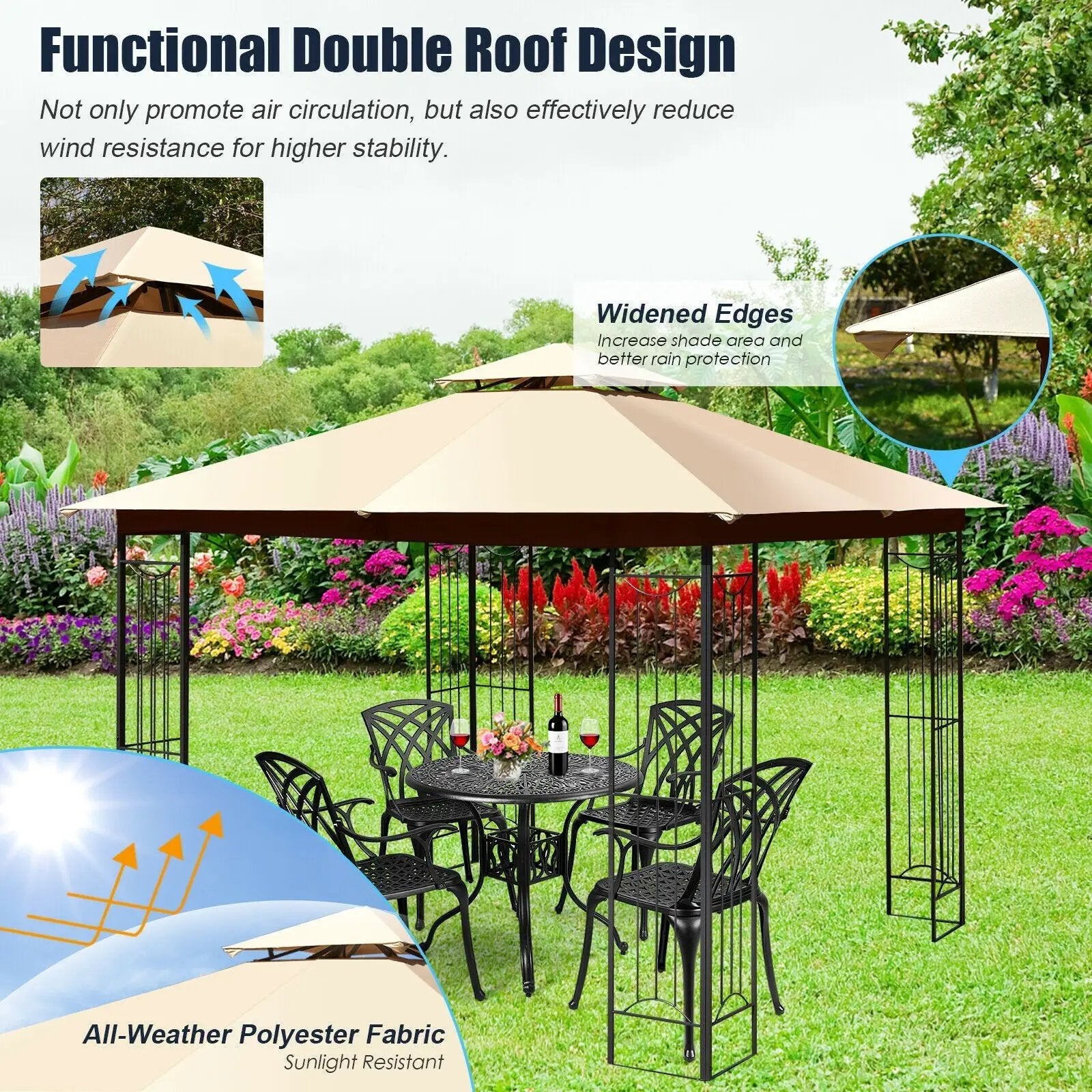 10 x 10 Feet L-Shaped Patio Canopy Gazebo Outdoor 2-Tier Steel Tent by DirectDeals