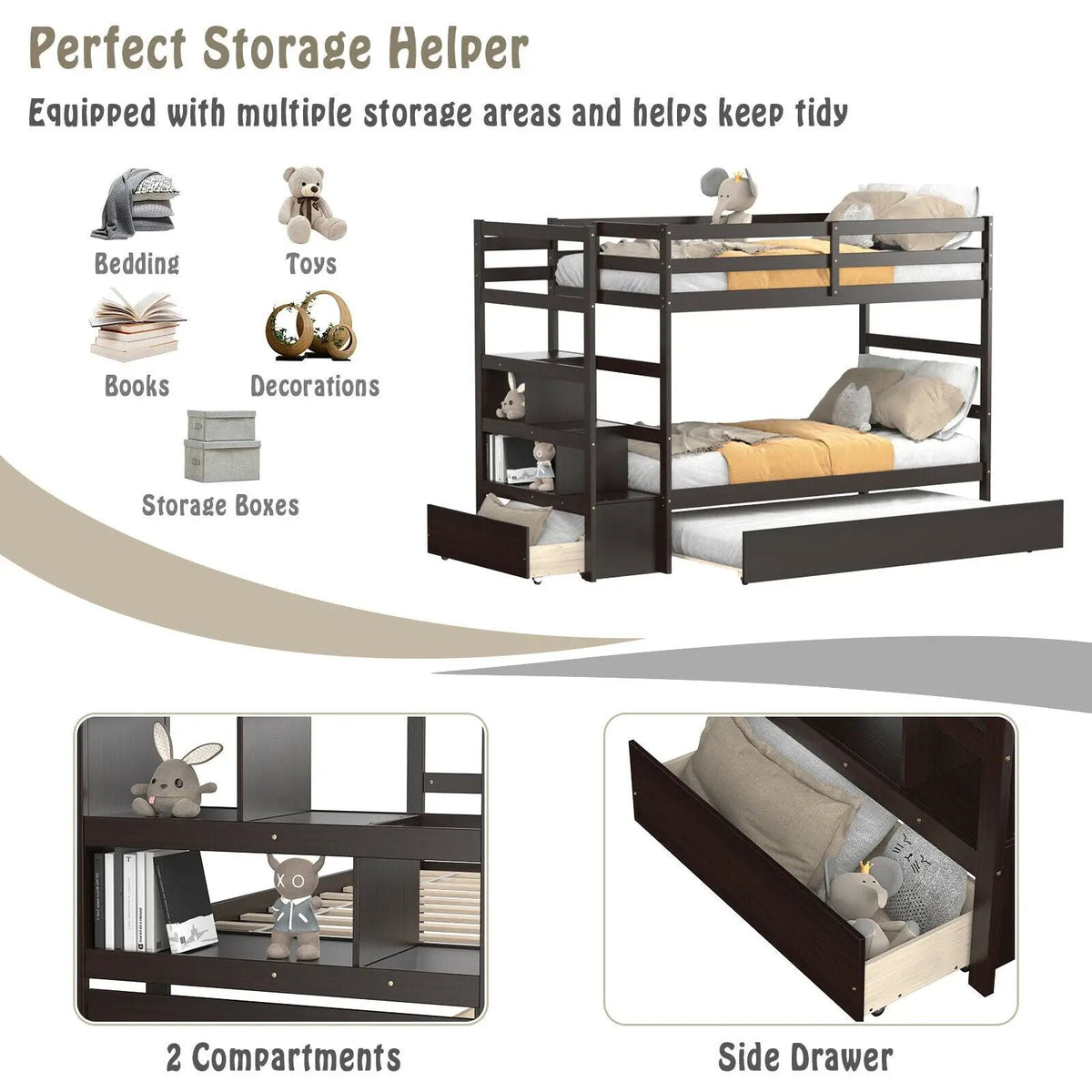 Twin Over Twin Bunk Bed with Storage Shelf and Drawer, photo 5 of 10