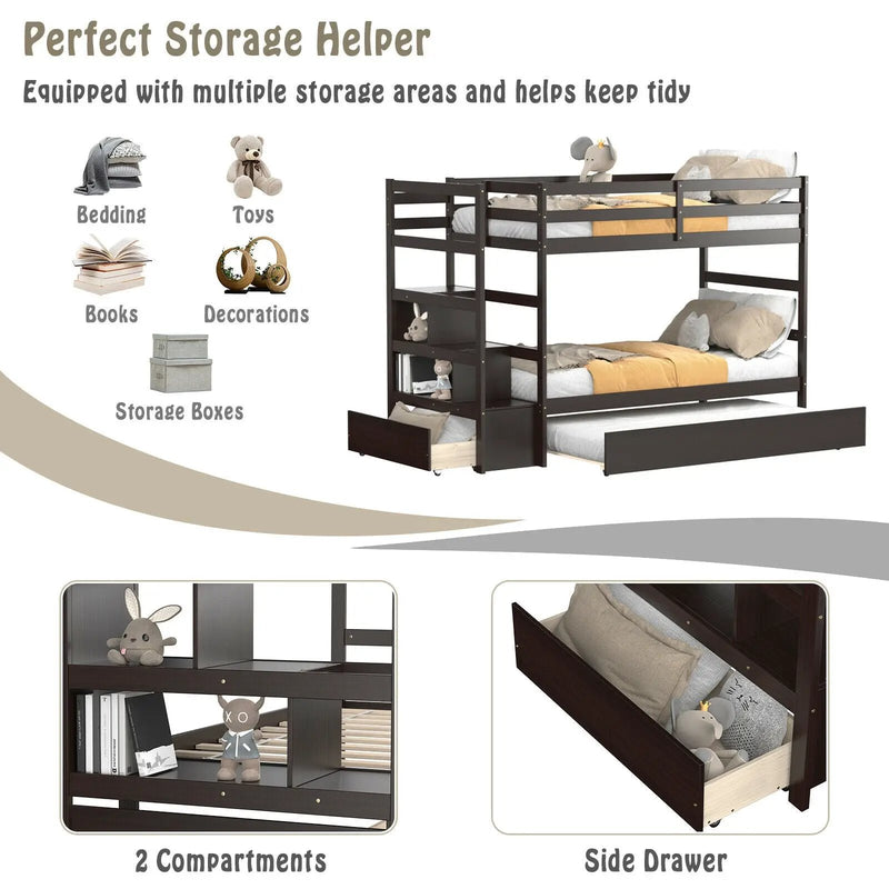 Twin Over Twin Bunk Bed with Storage Shelf and Drawer by DirectDeals