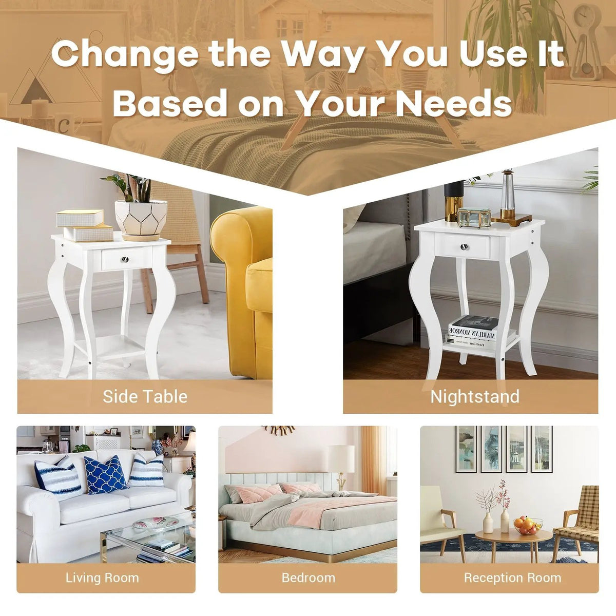 2-Tier End Table with Drawer and Shelf for Living Room Bedroom, photo 24 of 24