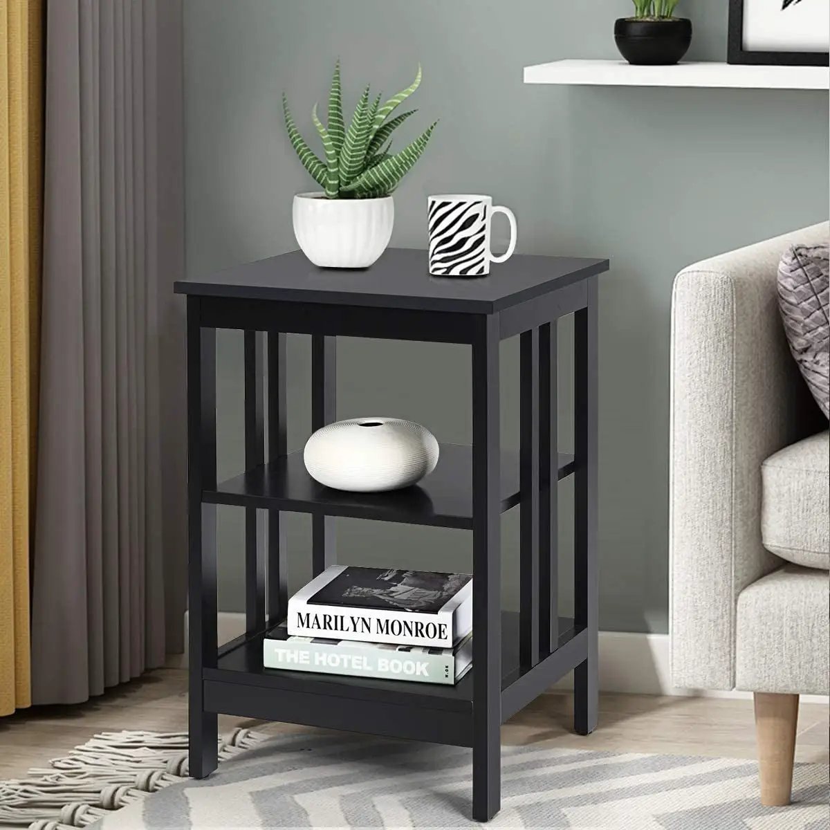 2 Pieces 3-Tier Nightstand with Reinforced Bars and Stable Structure
