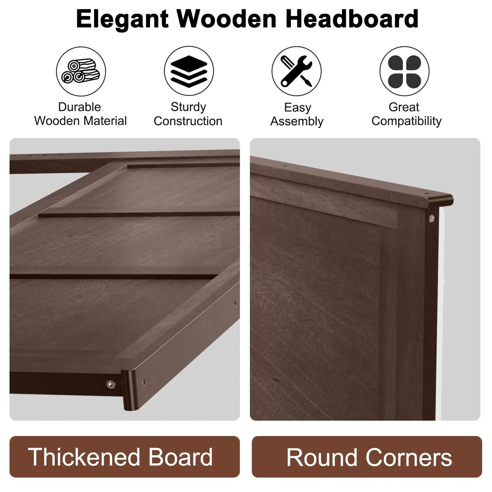 Full Wood Headboard Flat Panel with Pre-drilled Holes and Height Adjustment by DirectDeals