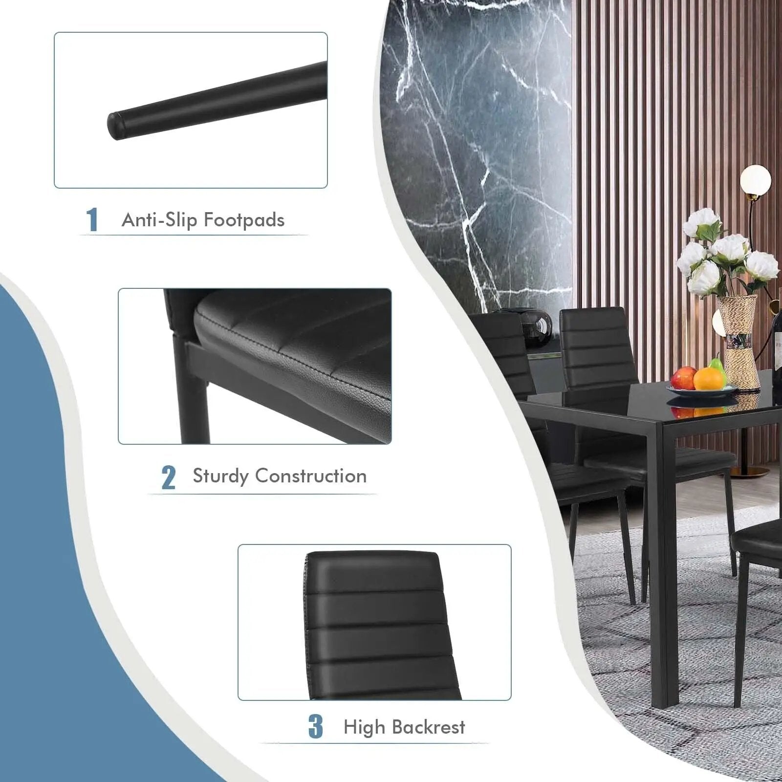 4 Pieces Modern Leather Dinning Chairs Set with Metal Frame by DirectDeals