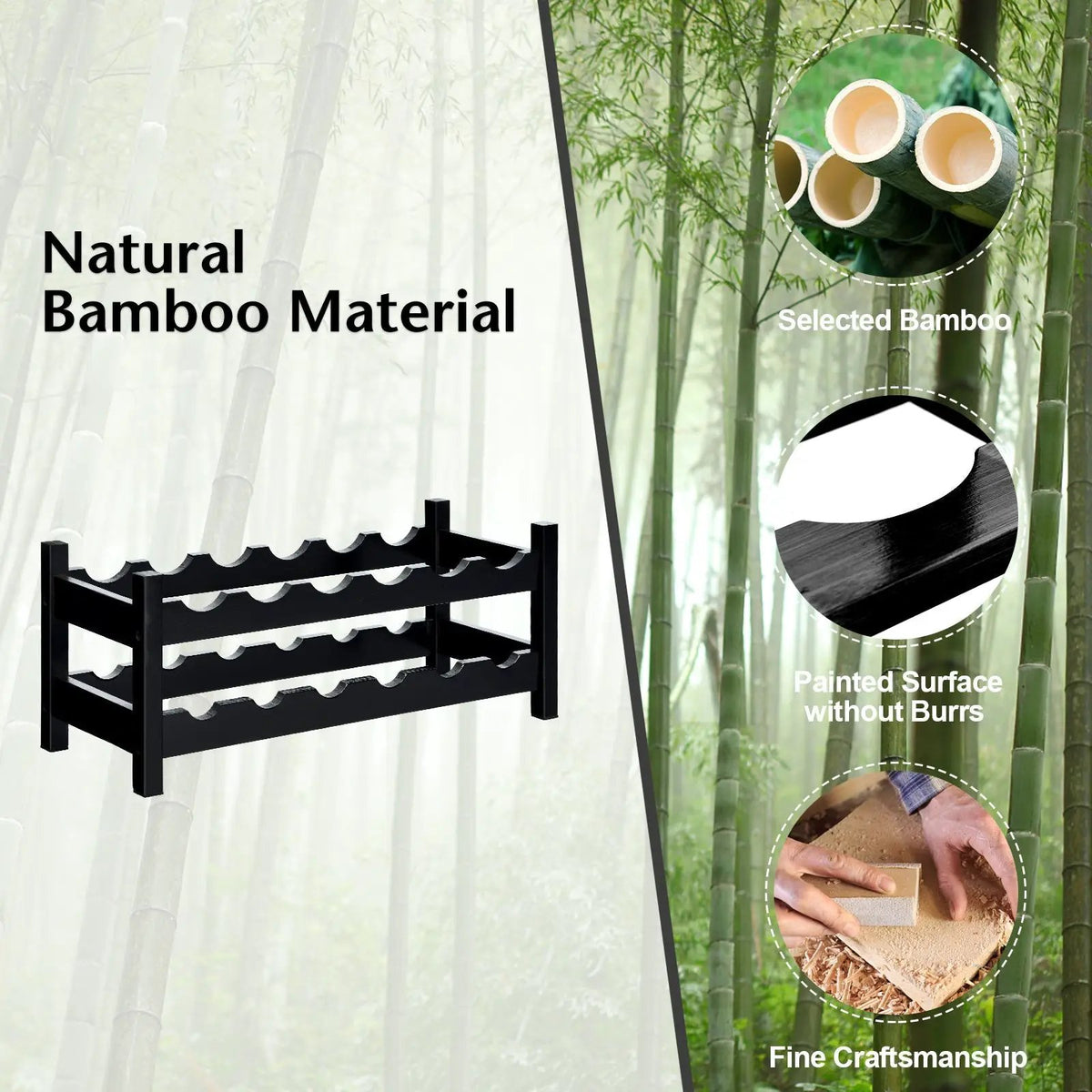 2-Tier 12 Bottles Bamboo Storage Shelf Wine Rack, photo 13 of 16