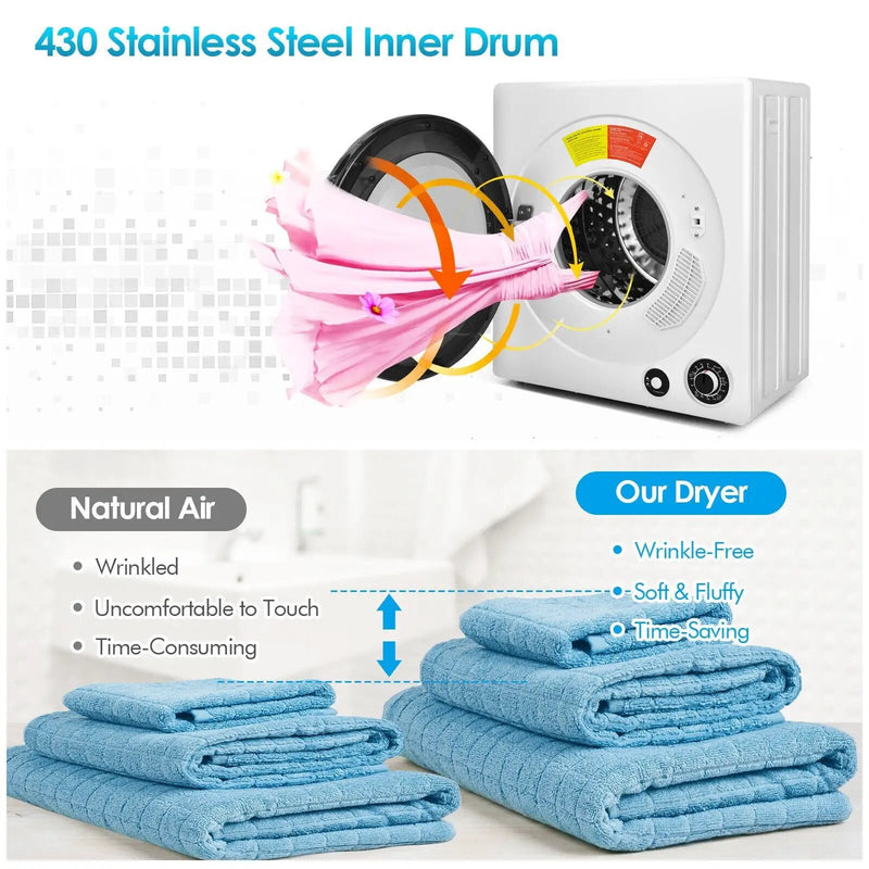 Compact Electric Tumble Laundry Dryer with Stainless Steel Tub-White by DirectDeals