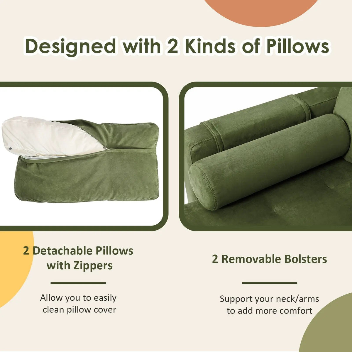 Modern Loveseat Sofa with 2 Bolsters and Side Storage Pocket, photo 17 of 24