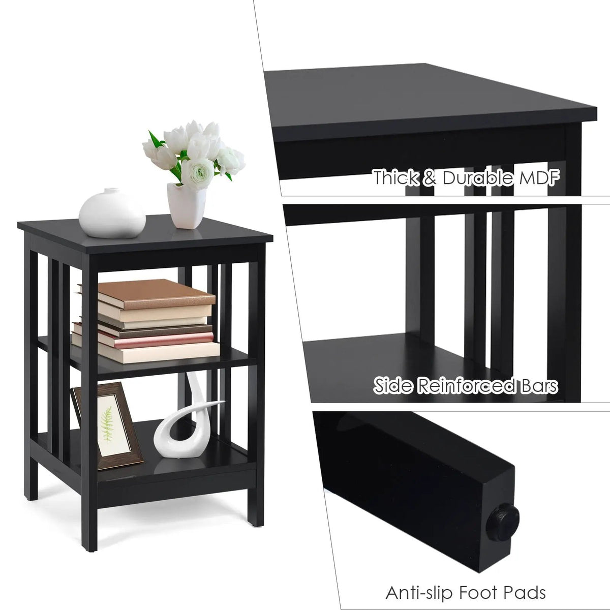 3-Tier Nightstand Sofa Side Table with Baffles and Round Corners, photo 26 of 32