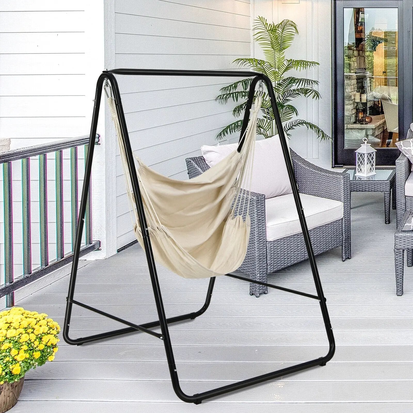 Hanging Padded Hammock Chair with Stand and Heavy Duty Steel by DirectDeals