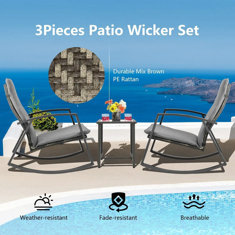 3 Pieces Patio Rattan Rocking Furniture Set by DirectDeals