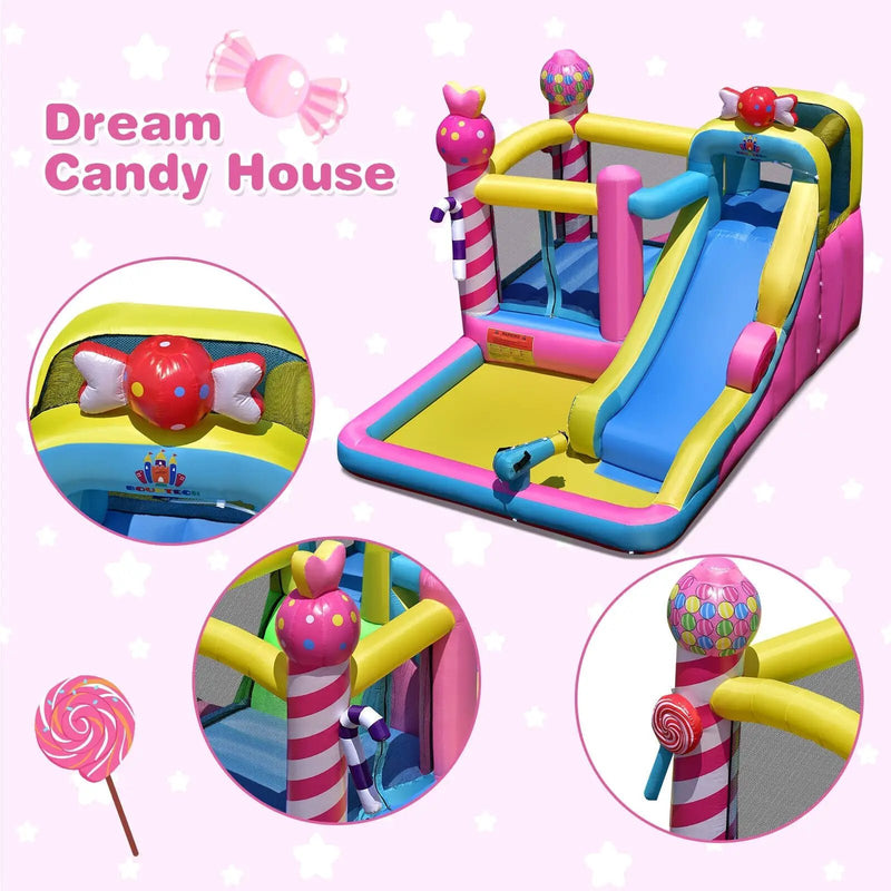 Sweet Candy Inflatable Bounce House with Water Slide and 480W Blower by DirectDeals