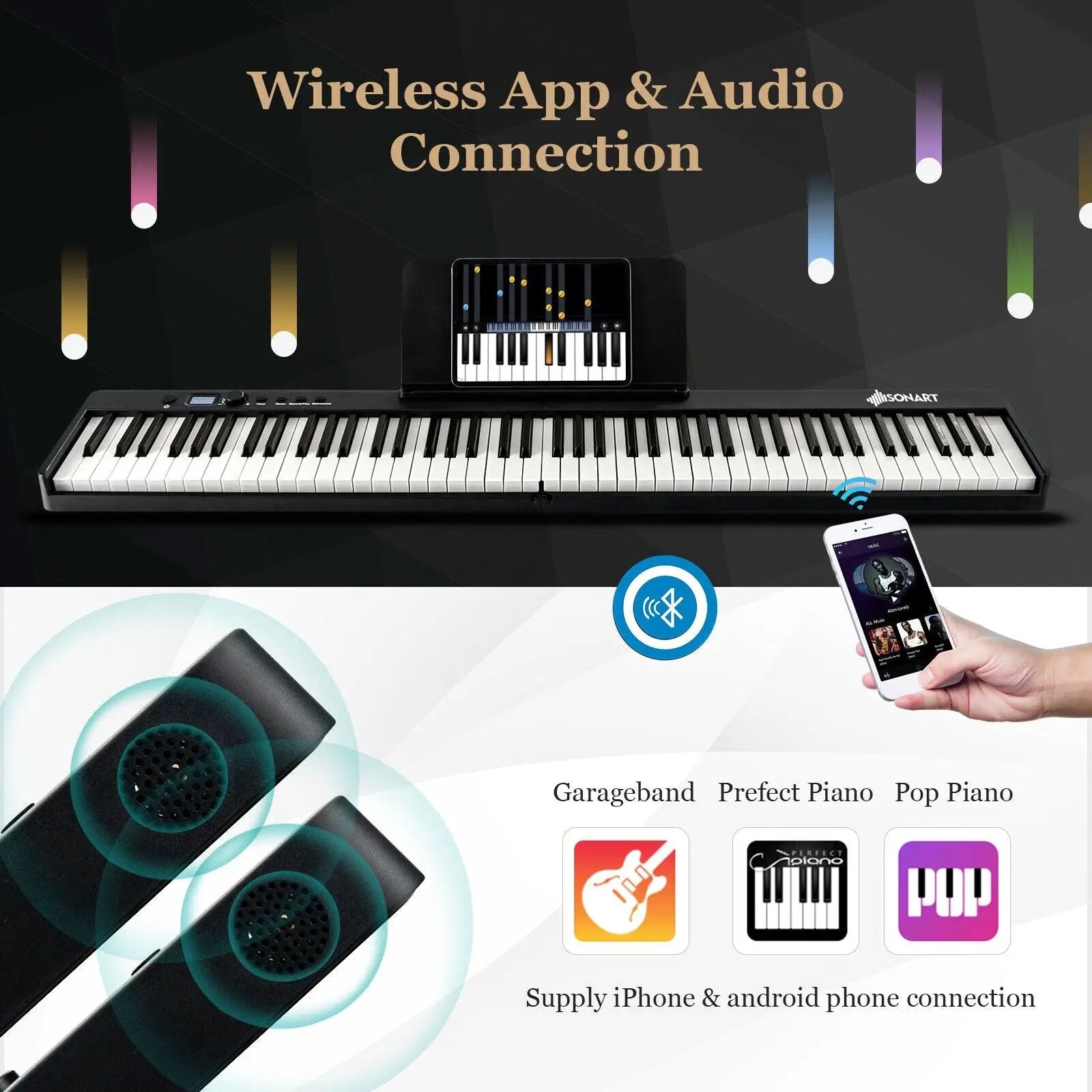 88-Key Folding Electric Lighted Piano Full-Size Portable Keyboard MIDI by DirectDeals