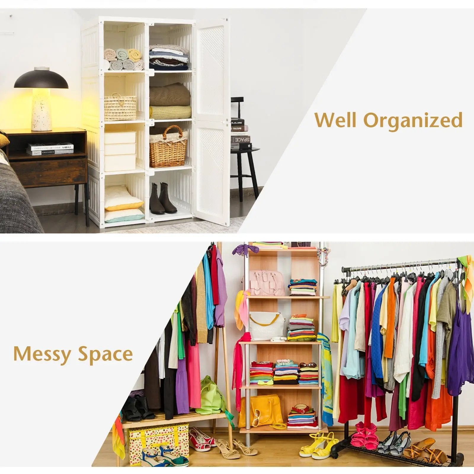 Foldable Armoire Wardrobe Closet with 8 Cubby Storage by DirectDeals