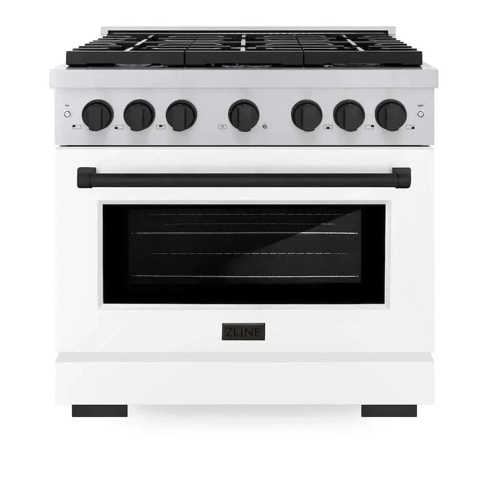 ZLINE 36"Gas Range, Convection Oven White, Matte Black, SGRZ-WM-36-MB by Farmhouse Kitchen and Bath