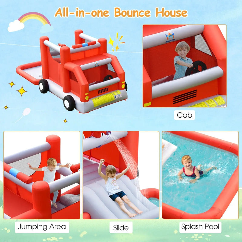 Fire Truck Themed Inflatable Castle Water Park Kids Bounce House without Blower by DirectDeals