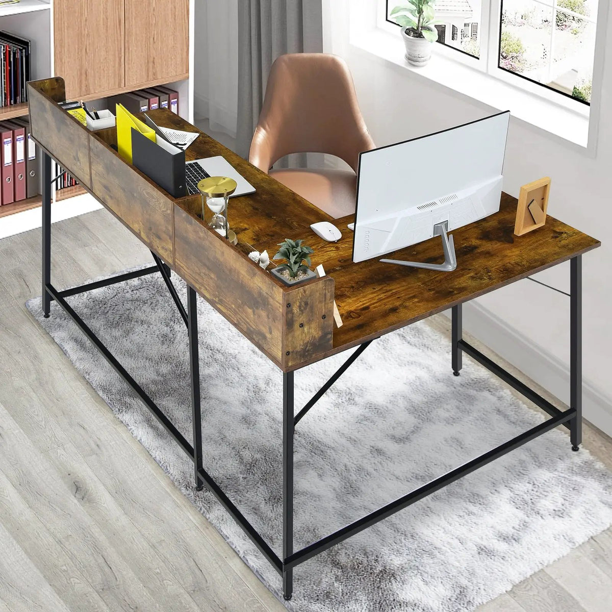 5.5 Inch L-shaped Computer Desk with Bookshelf, photo 12 of 16