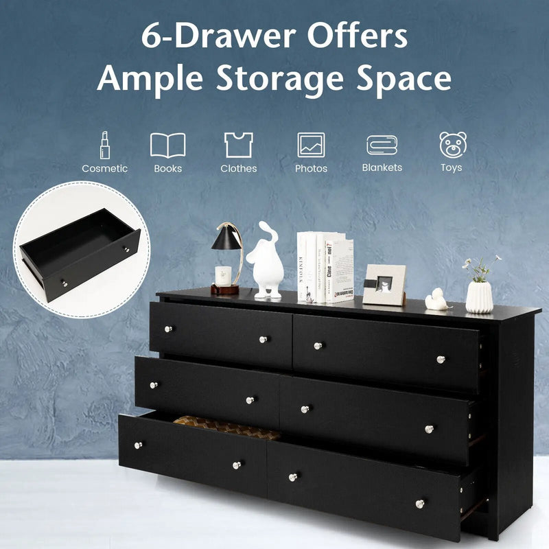 Freestanding 6-Drawer Dresser with Mental Knobs for Bedroom by DirectDeals