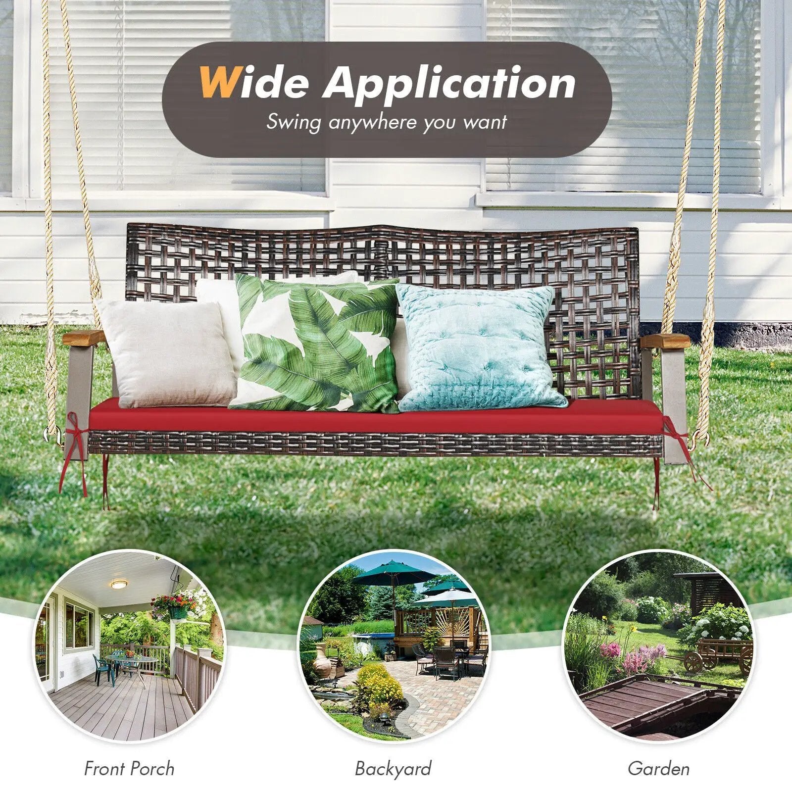 2-Person Rattan Hanging Porch Swing Chair by DirectDeals