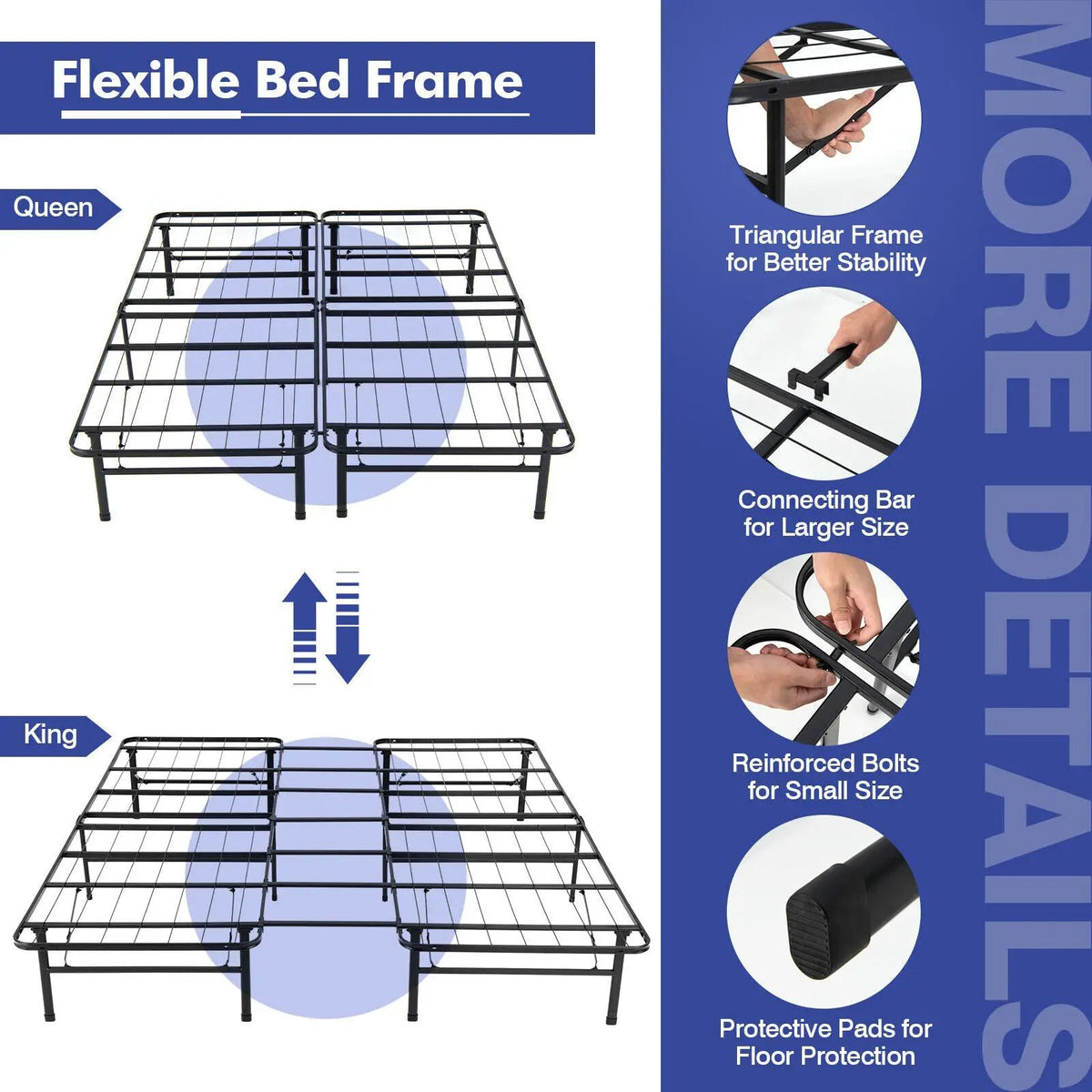 Full/King Size Folding Steel Platform Bed Frame for Kids and Adults, photo 6 of 9