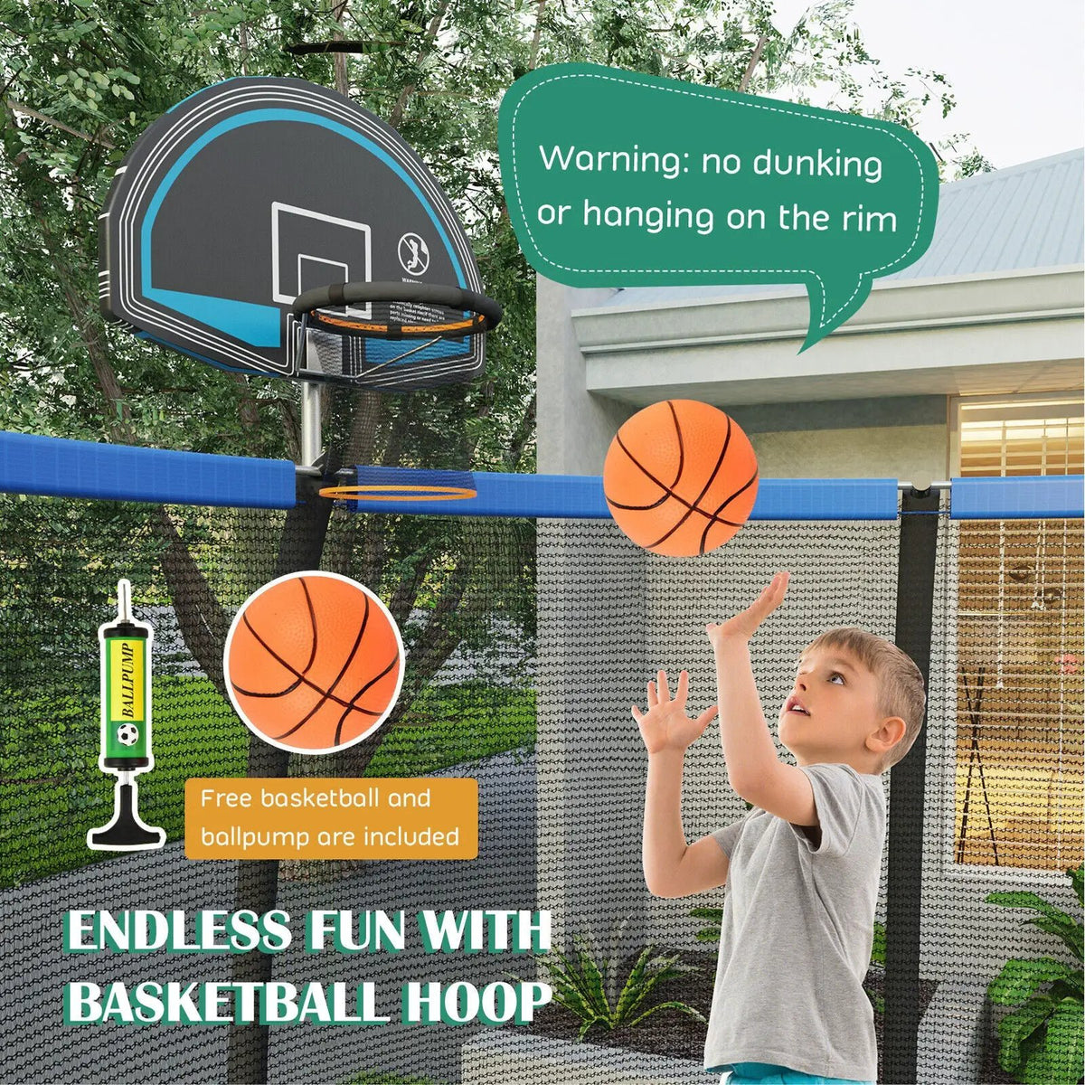 8/10 Feet Recreational Trampoline with Basketball Hoop, photo 2 of 24