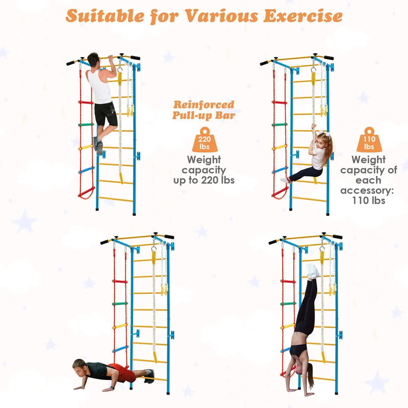 7 In 1 Kids Indoor Gym Playground Swedish Wall Ladder for Solid Wall-Yellow by DirectDeals