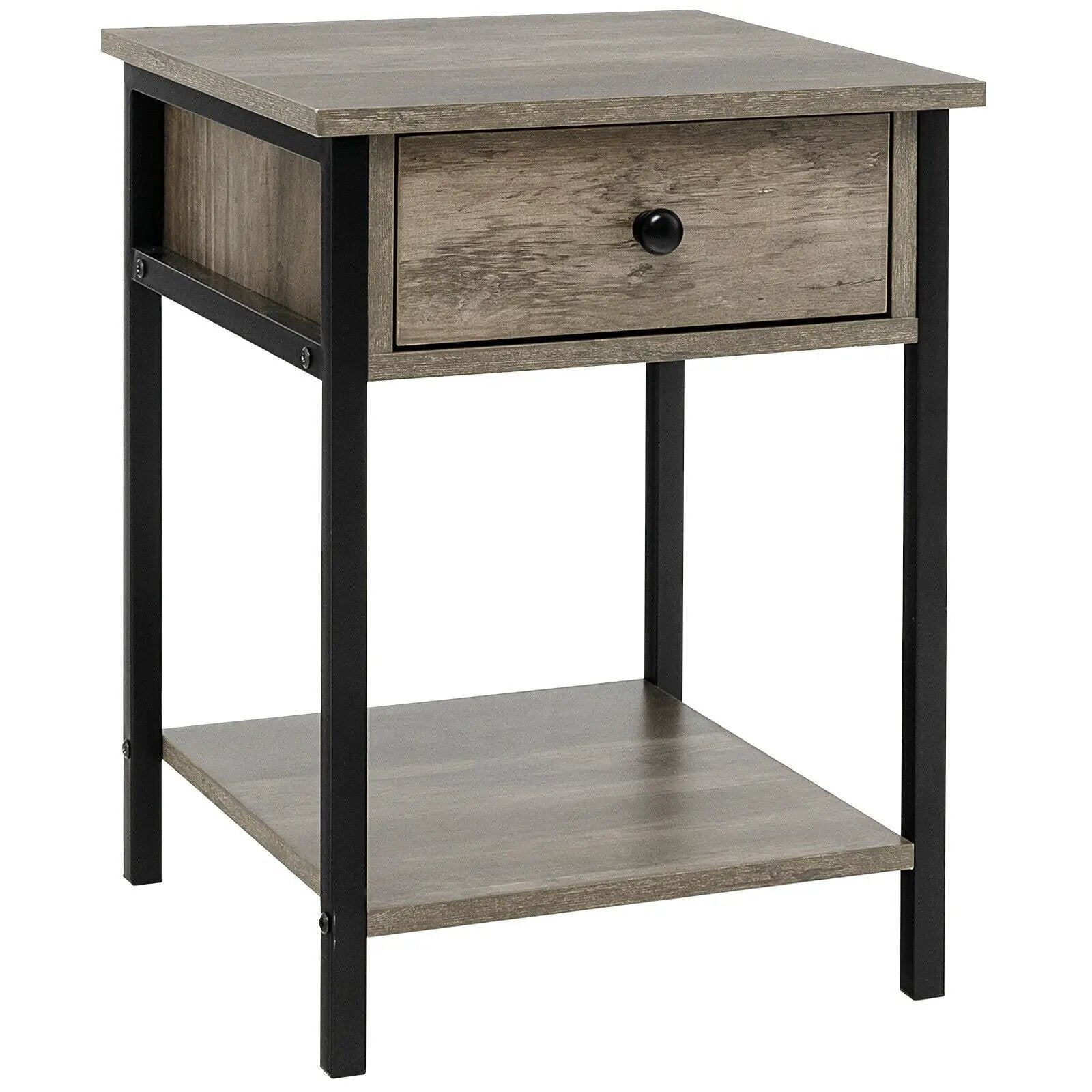 Industrial End Side Table Nightstand with Drawer Shelf by DirectDeals
