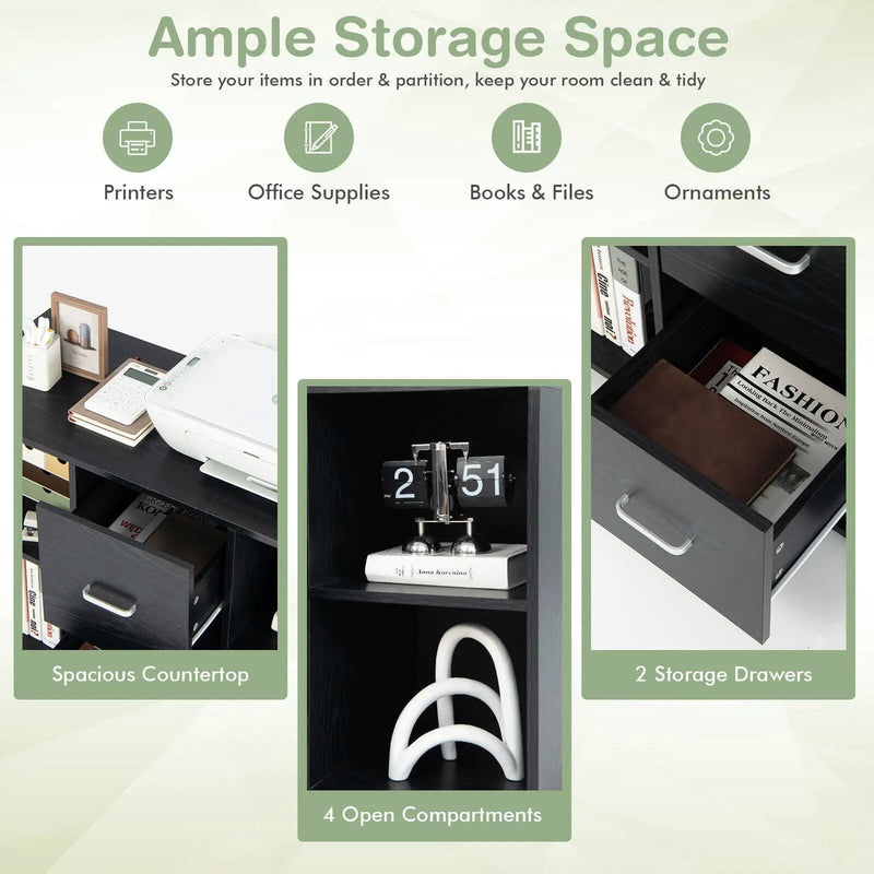 2 Drawer Wood Mobile File Cabinet with 4 Open Compartments-Black by DirectDeals