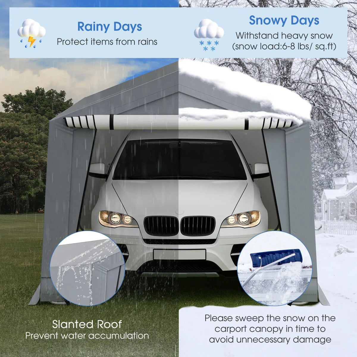 10 x 16/10 x 20 Feet Outdoor Heavy-Duty Carport with 2 Doors, photo 5 of 9