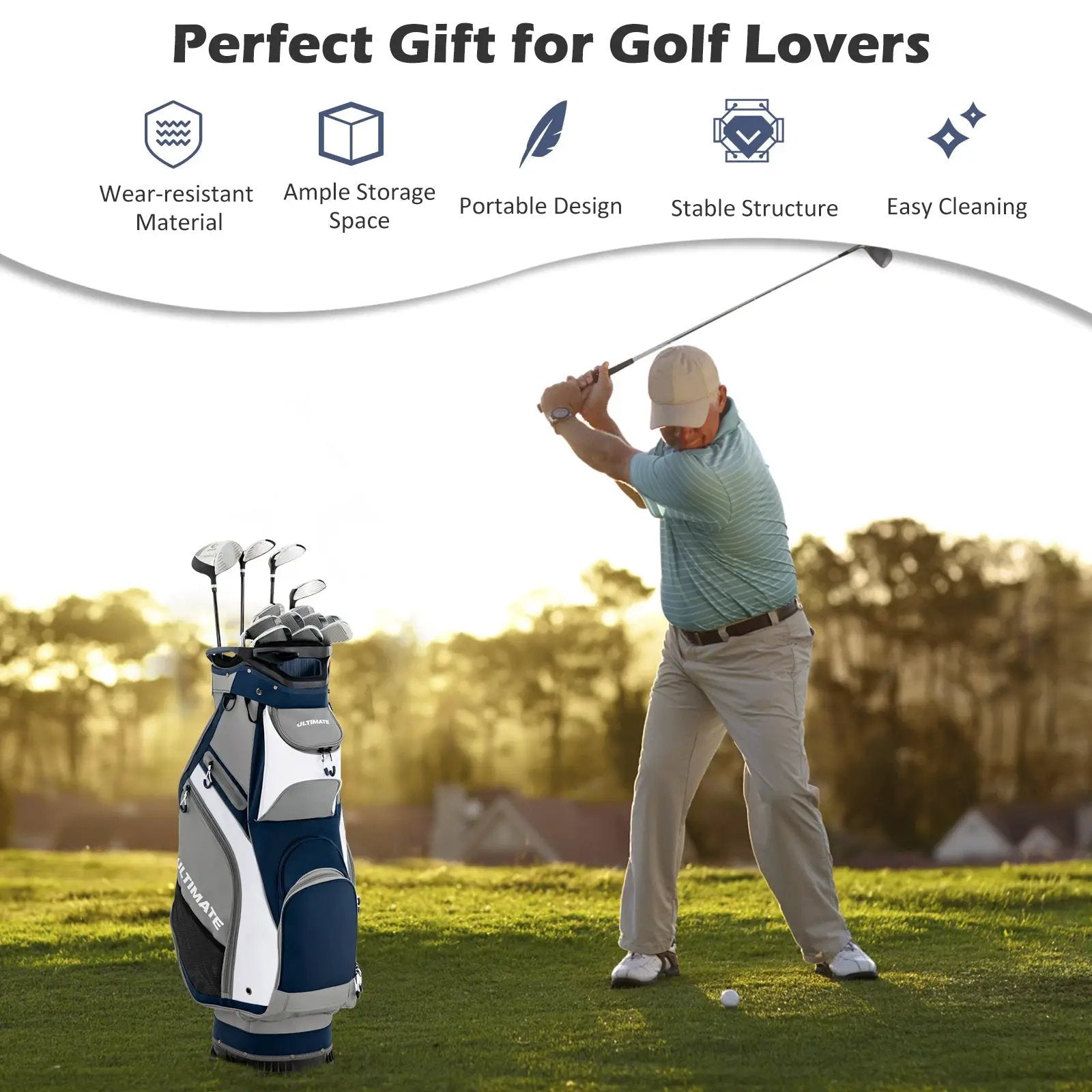 10.5 Inch Golf Stand Bag with 14 Way Dividers and 7 Zippered Pockets by DirectDeals