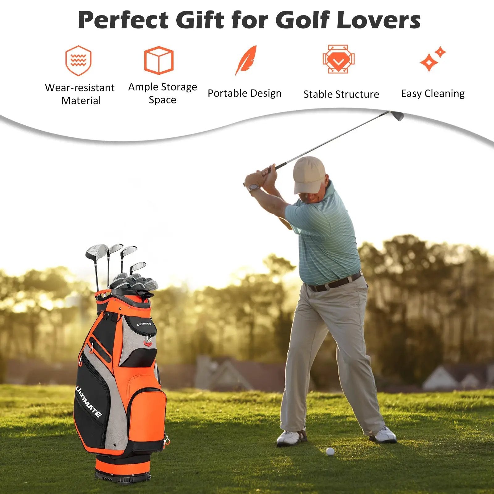 10.5 Inch Golf Stand Bag with 14 Way Dividers and 7 Zippered Pockets by DirectDeals