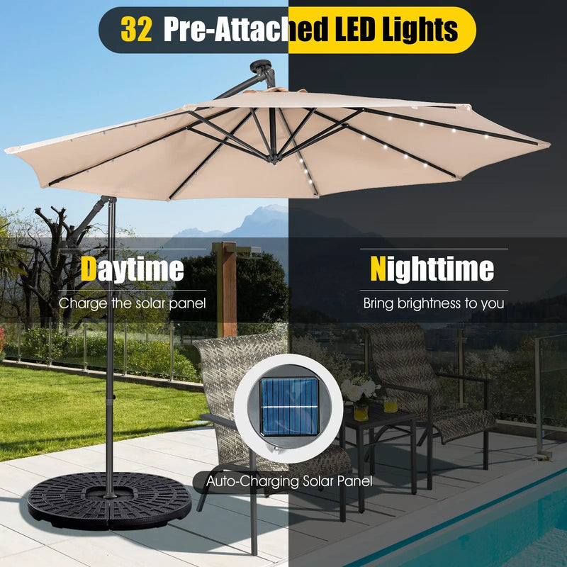 10 Feet Patio Solar Powered Cantilever Umbrella with Tilting System by DirectDeals