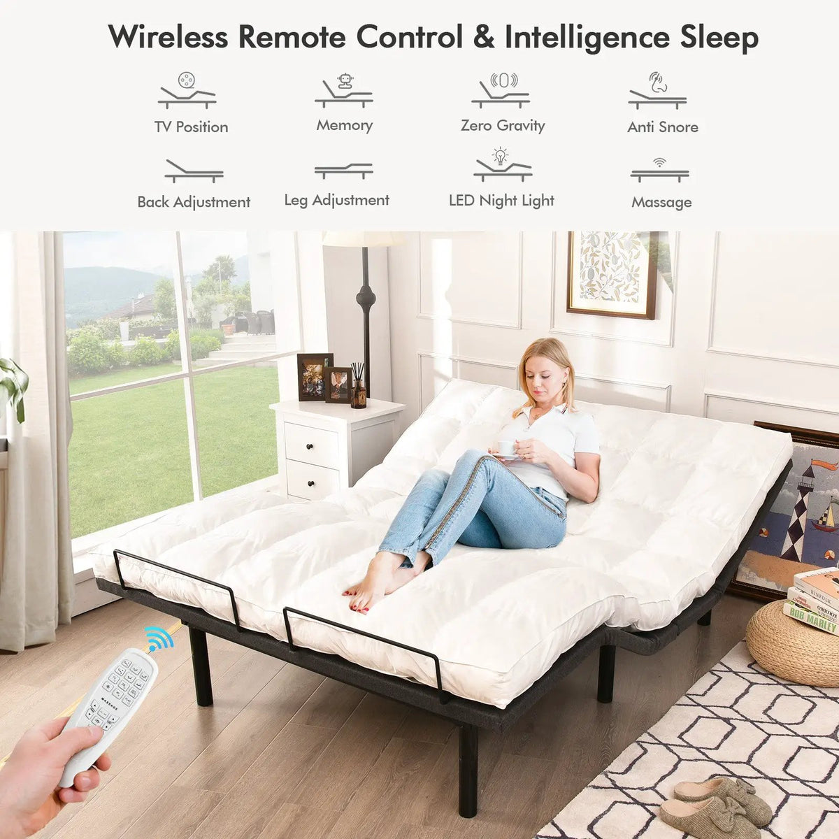 Queen Size Adjustable Bed Base Electric Bed Frame with Massage Modes, photo 11 of 16