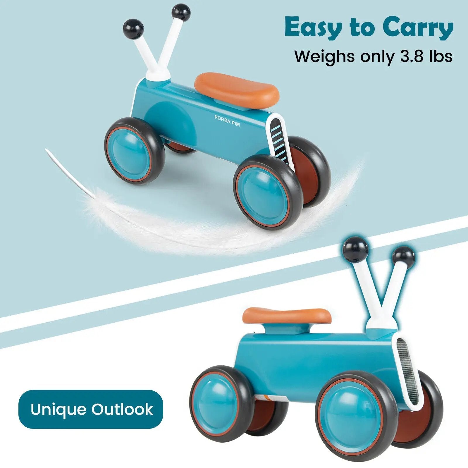 4 Wheels Baby Balance Bike without Pedal-Blue by DirectDeals