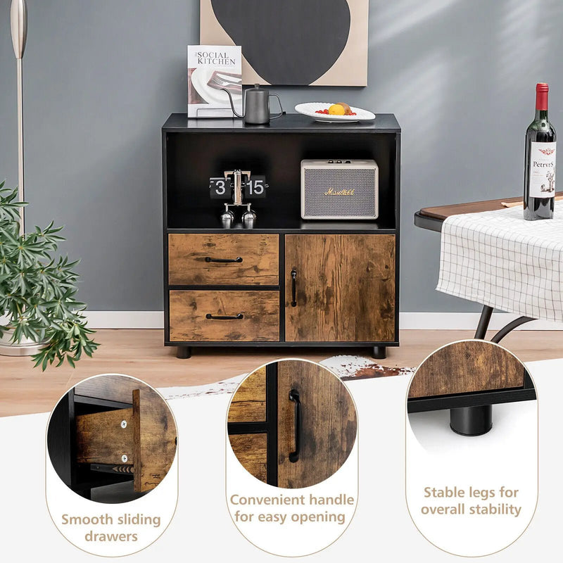 Kitchen Storage Buffet Sideboard with Wine Rack and Glass Holder-Black by DirectDeals