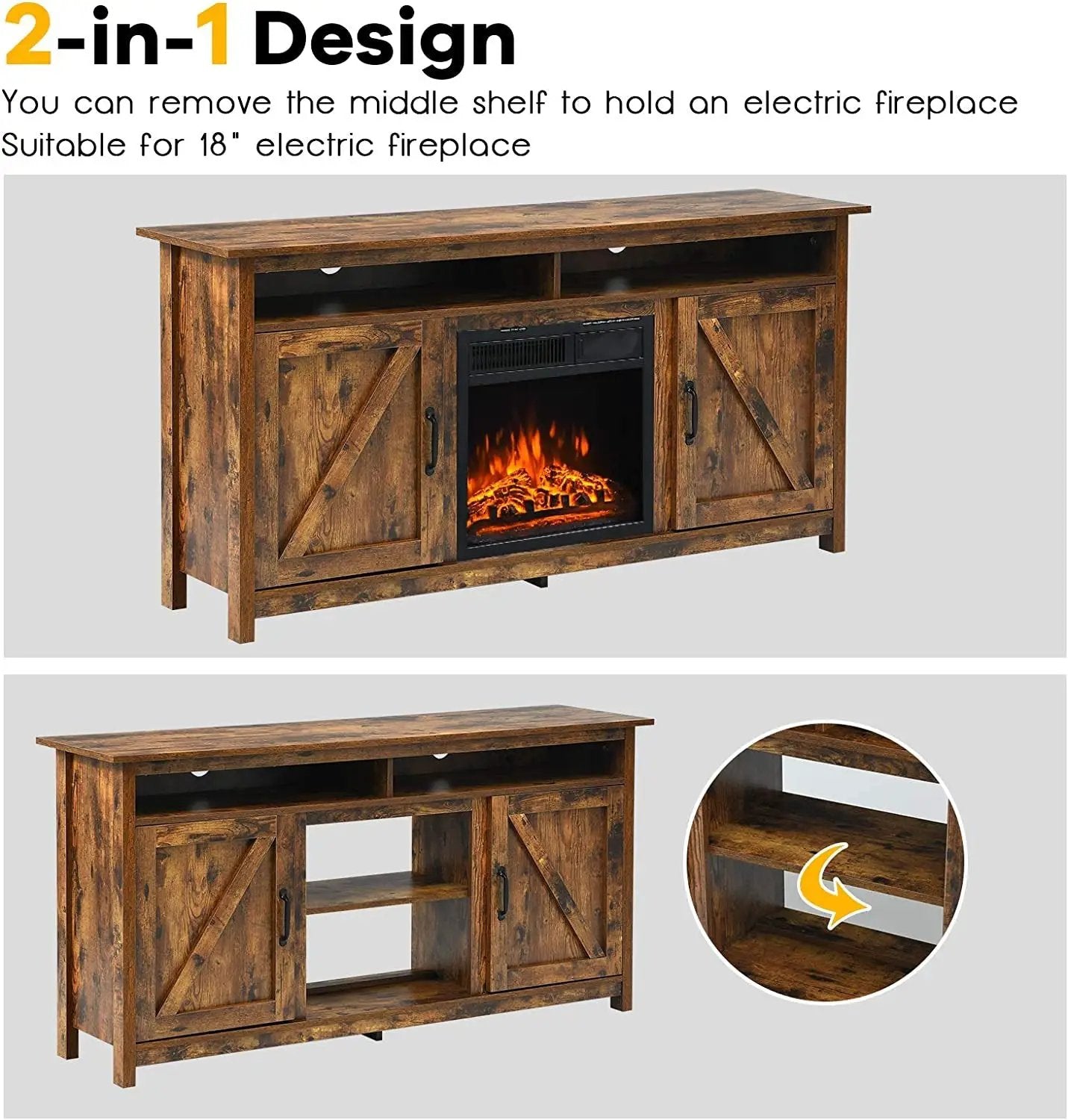 60”Industrial TV Stand Entertainment Center with Shelve and Cabinet-Brown by DirectDeals