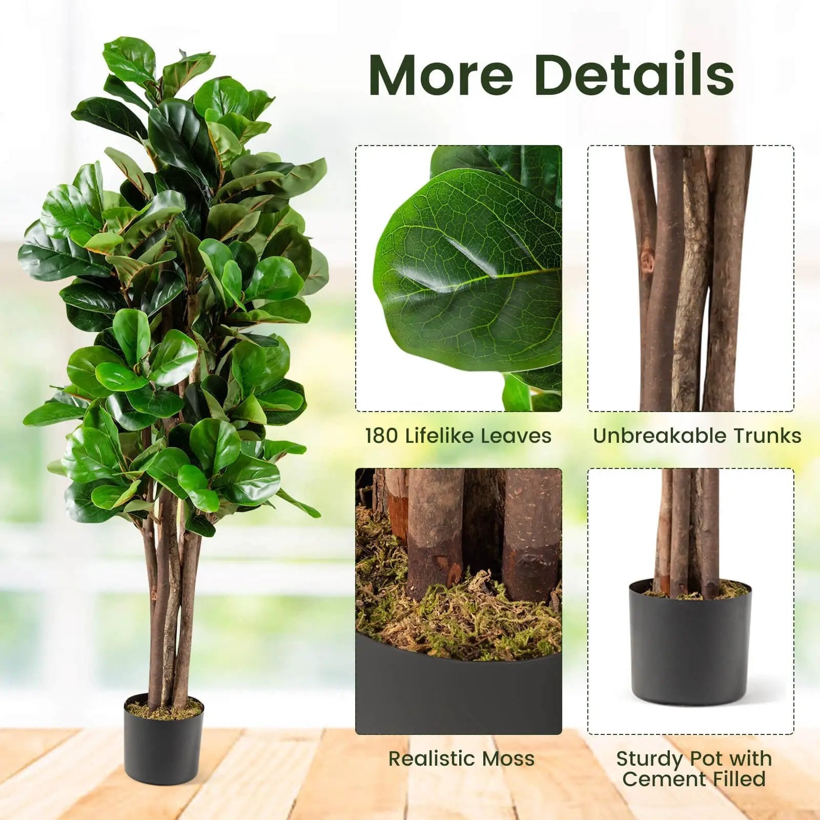 5 Feet Artificial Fiddle Leaf Fig Tree Decorative Planter by DirectDeals