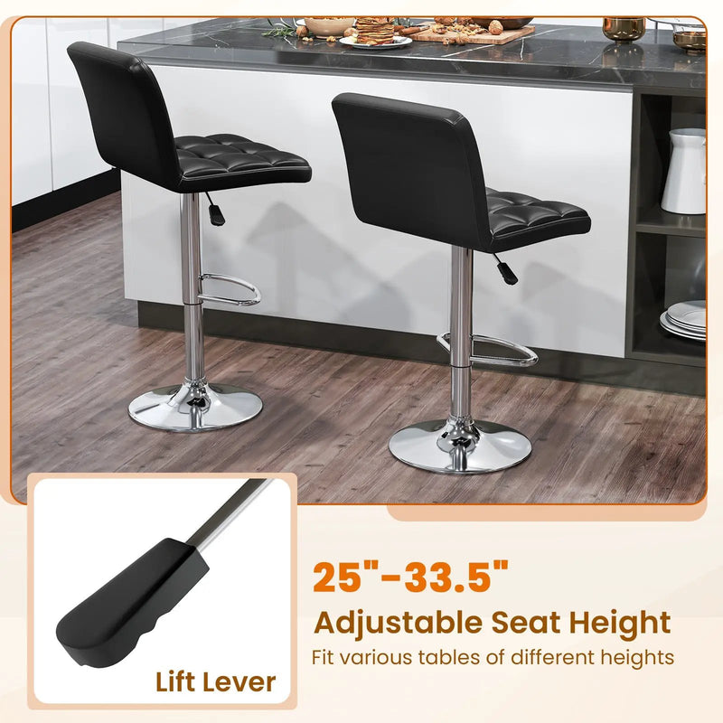 PU Leather Upholstered Bar Stools Set of 2 with Back and Adjustable Height by DirectDeals