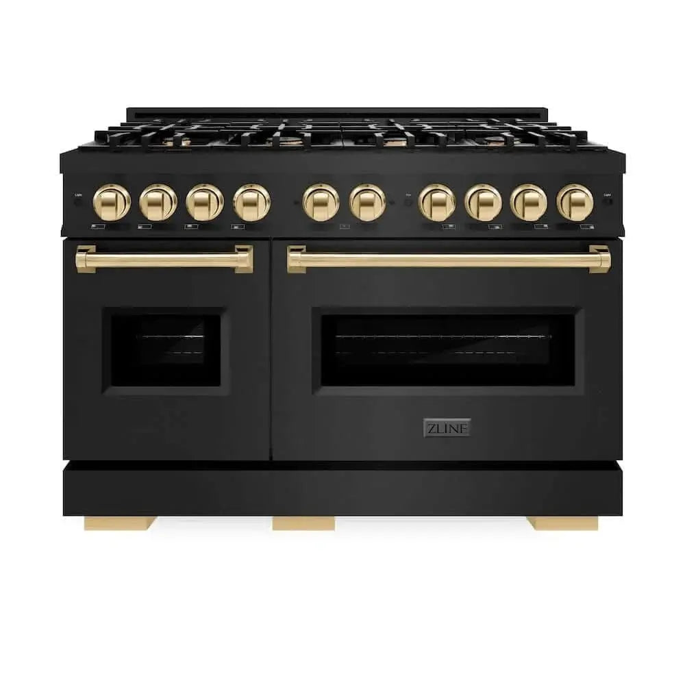 ZLINE 48" Dual Fuel Range, Gas Cooktop, Electric Convection Oven Black Stainless Steel, Gold CDRBZ-48-G by Farmhouse Kitchen and Bath