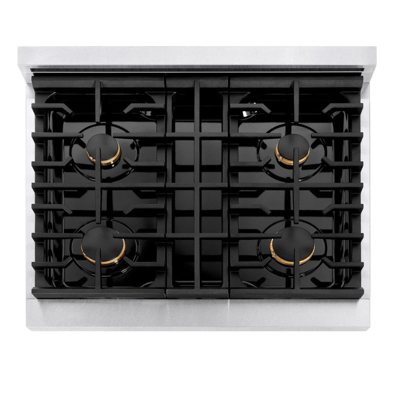 ZLINE 30"Paramount Dual Fuel Range DuraSnow® Gold SDRSZ-30-G by Farmhouse Kitchen and Bath
