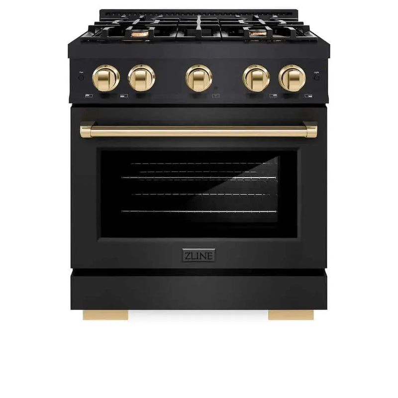 ZLINE 30" Select Dual Fuel Range Gas Cooktop Electric Convection Oven Black Stainless Steel Gold HDRBZ-30-G by Farmhouse Kitchen and Bath