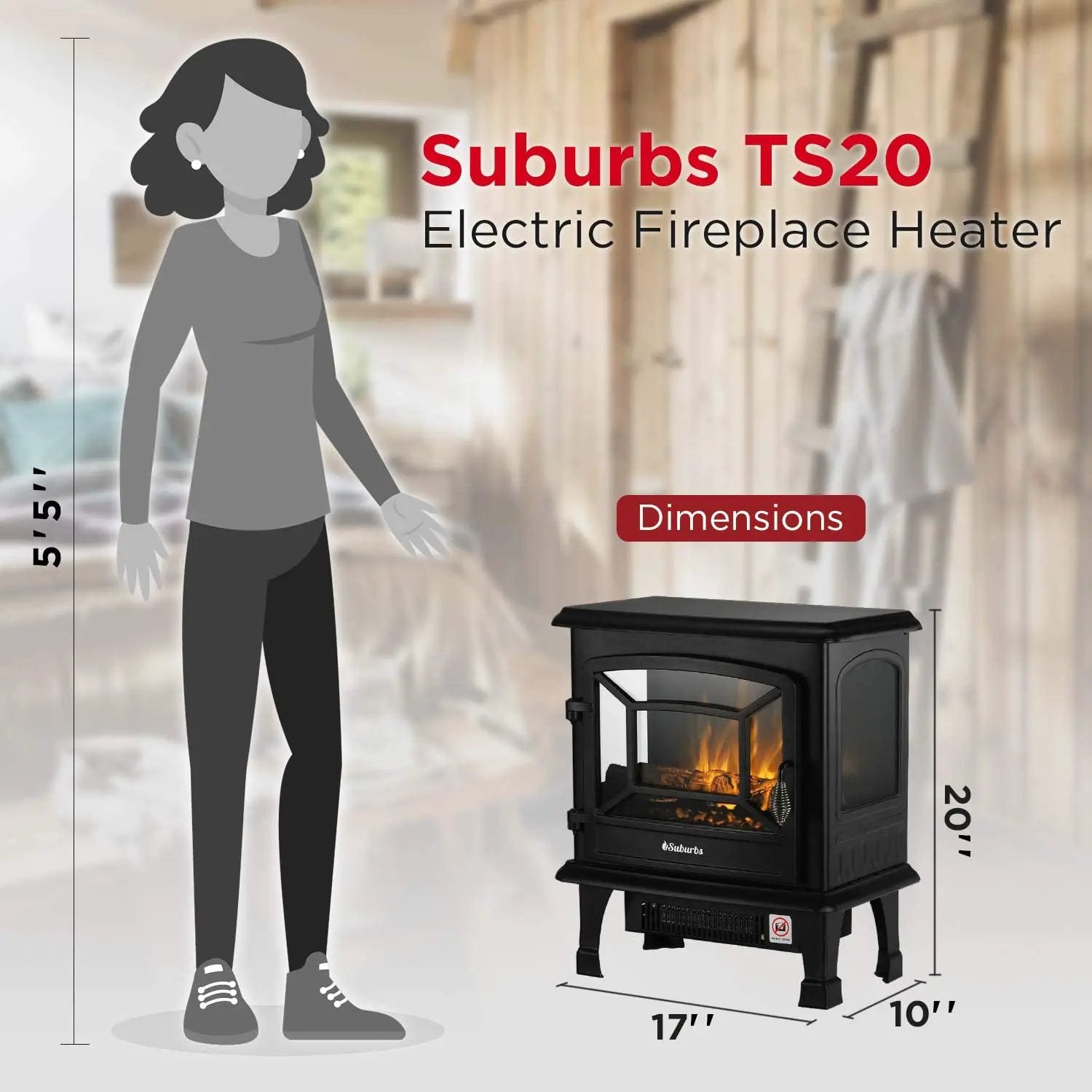 (Open Box) Suburbs TS20 Electric Fireplace Stove by TURBRO