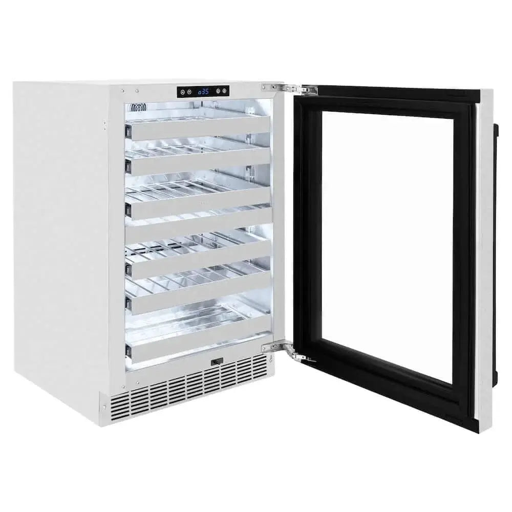 ZLINE 24" Touchstone Dual Zone 44 Bottle Wine Cooler DuraSnow® Stainless Steel Glass Door Matte Black Handle RWDOZ-SN-24-MB by Farmhouse Kitchen and Bath