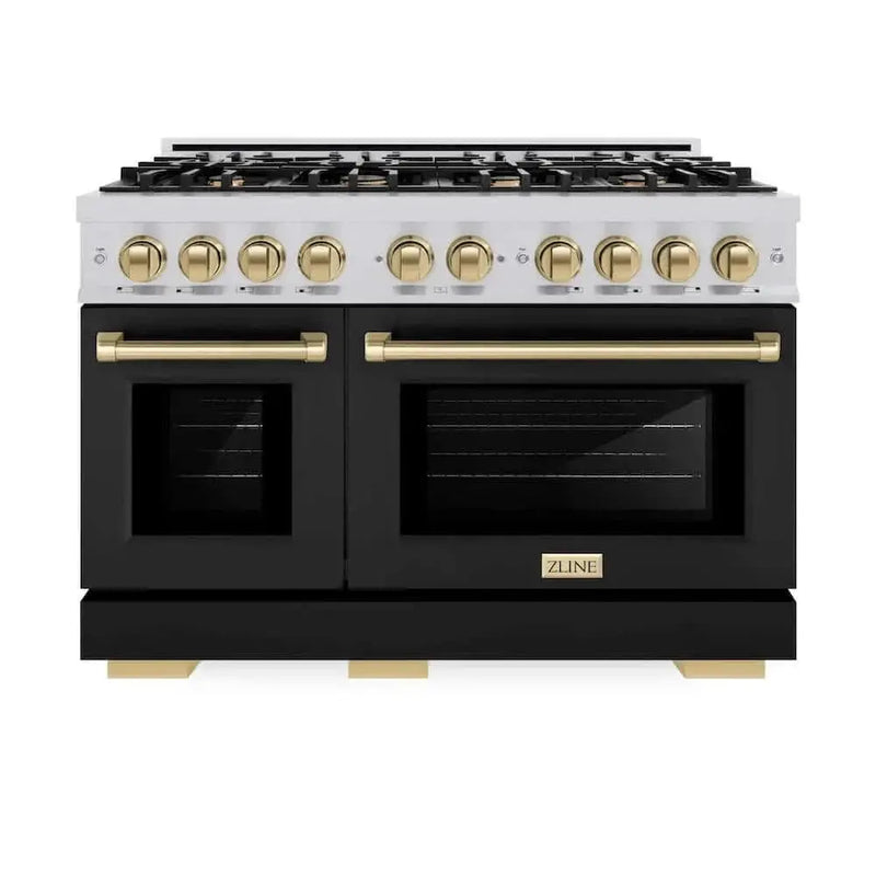 ZLINE 48" Select Gas Range Convection Gas Oven Stainless Steel Black Matte Doors Champagne Bronze HGRZ-BLM-48-CB by Farmhouse Kitchen and Bath