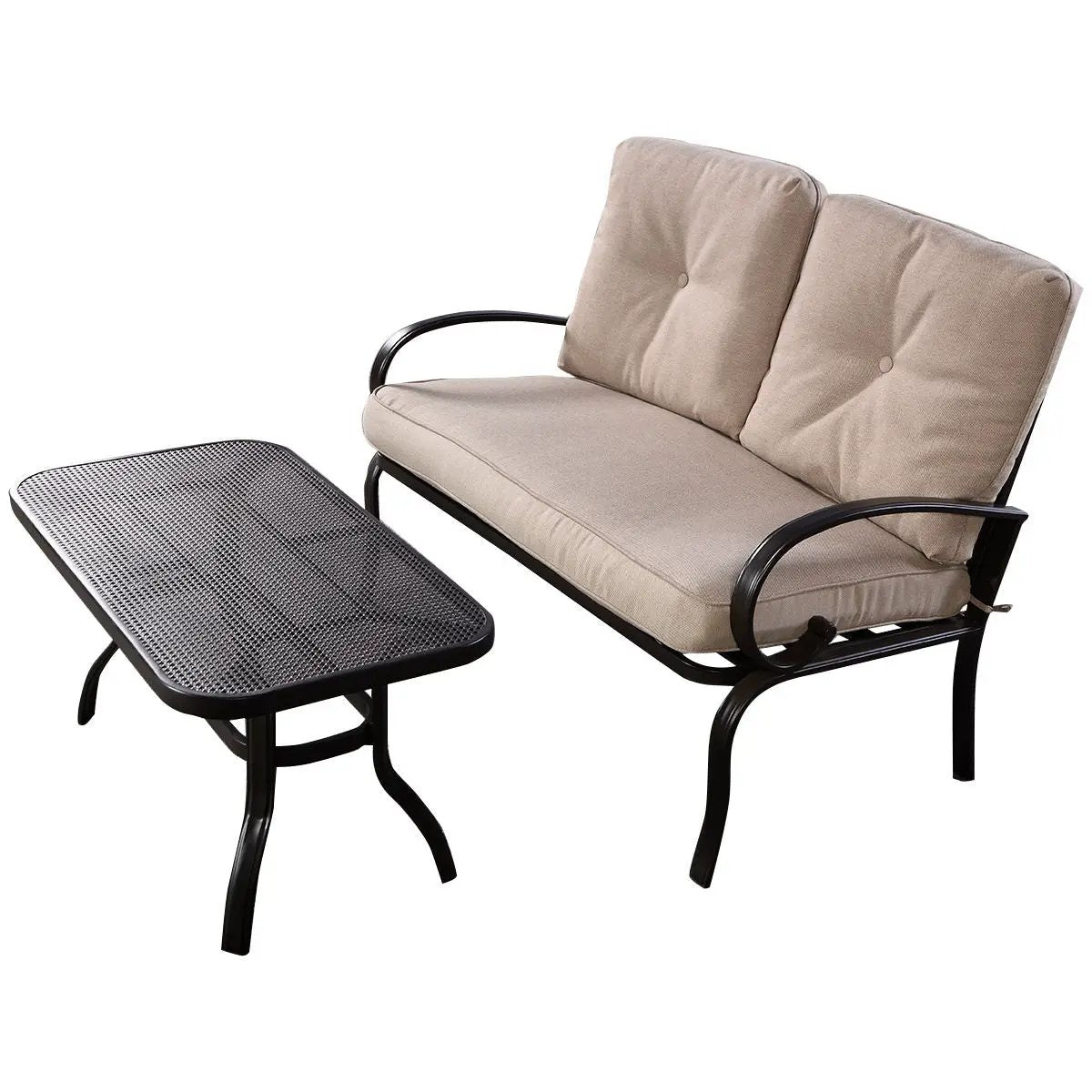 2 Pieces Patio Outdoor Cushioned Coffee Table Seat, photo 3 of 10