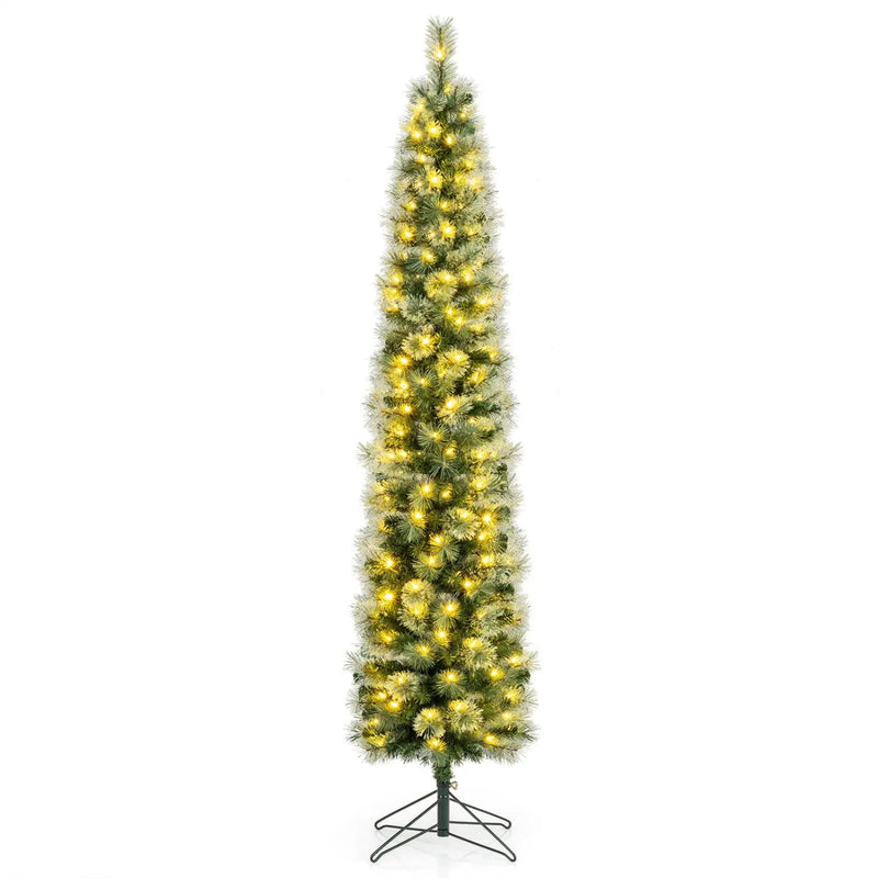 6/7/8 FT Pre-Lit Pencil Artificial Christmas Tree with 120/150/200 LED Warm White Lights and 8 Modes by DirectDeals