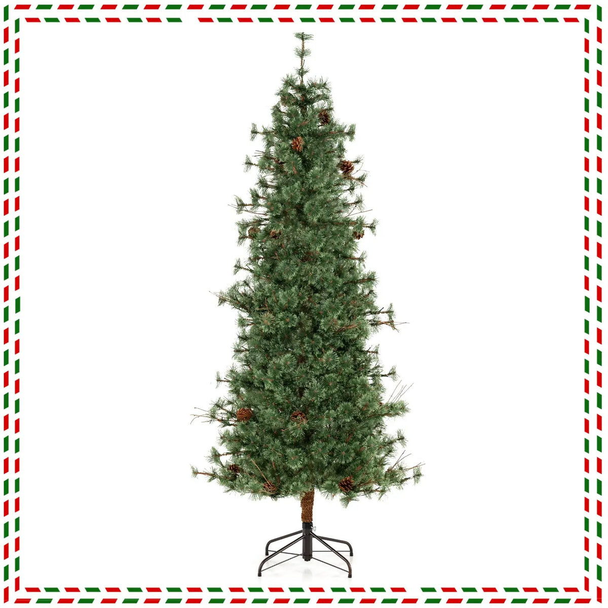 6/7/8 Feet Artificial Christmas Tree Pre-lit Hinged Xmas Tree with Warm White LED Lights and Pine Cones, photo 13 of 24