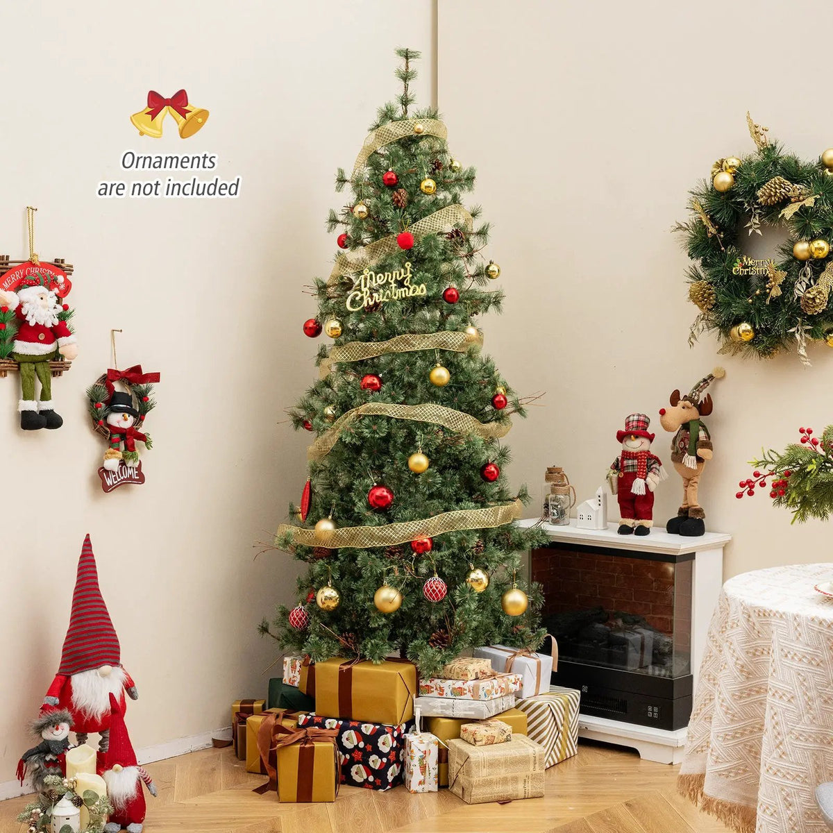 6/7/8 Feet Artificial Christmas Tree Pre-lit Hinged Xmas Tree with Warm White LED Lights and Pine Cones, photo 18 of 24