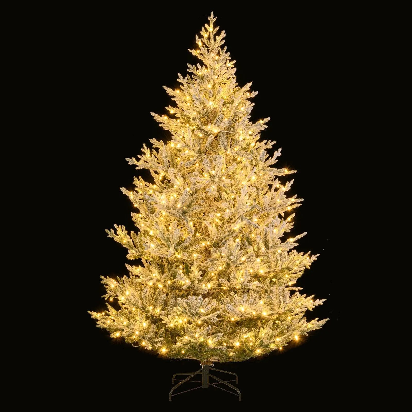 6/7/8 Feet Pre-Lit Artificial Christmas Tree Hinged Snow Flocked Xmas Tree by DirectDeals