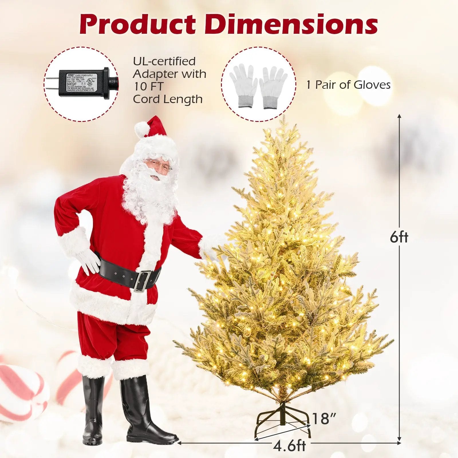 6/7/8 Feet Pre-Lit Artificial Christmas Tree Hinged Snow Flocked Xmas Tree by DirectDeals