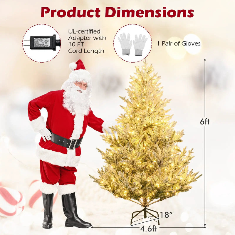 6/7/8 Feet Pre-Lit Artificial Christmas Tree Hinged Snow Flocked Xmas Tree by DirectDeals