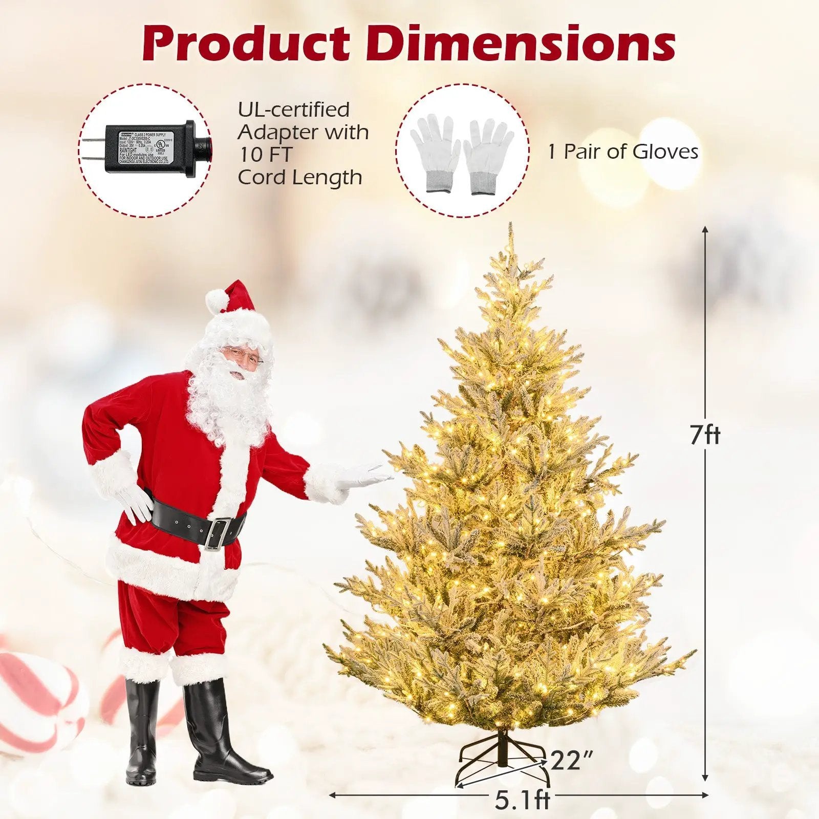 6/7/8 Feet Pre-Lit Artificial Christmas Tree Hinged Snow Flocked Xmas Tree by DirectDeals
